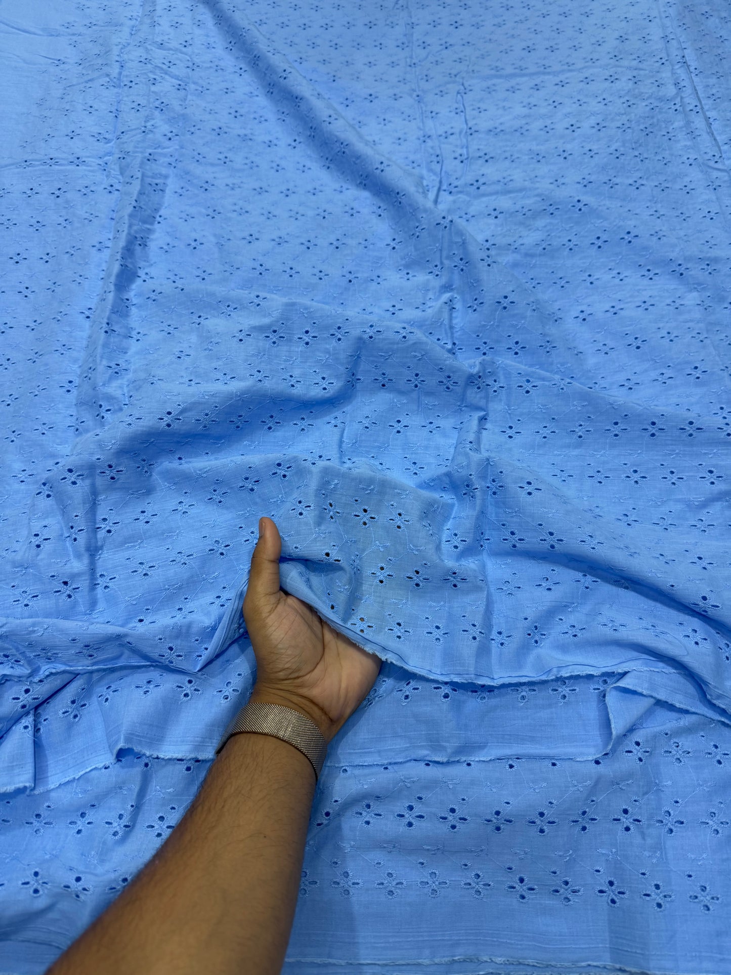 Buy Hakoba Aqua Blue Flower Cutwork Joining Fabric - MAF 