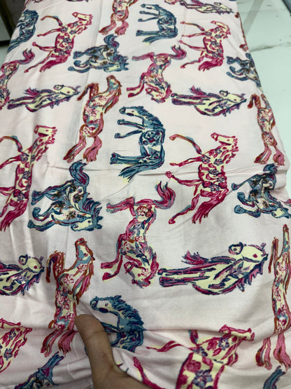 Buy Cotton Viscose Twill Horse Printed On Pink Base Fabric