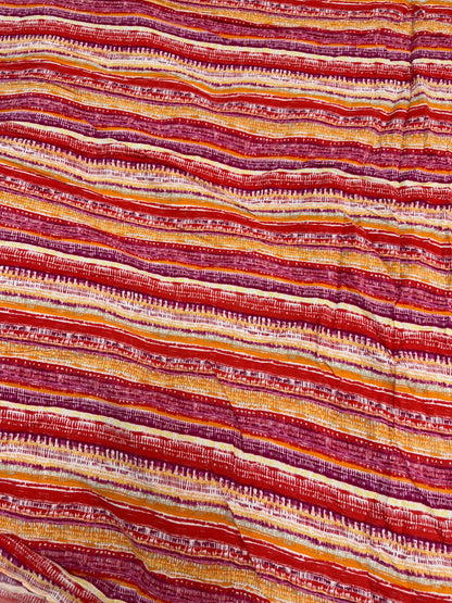 Rayon Crinkled Abstract Red Yellow Stripe Fabric - MAF 
