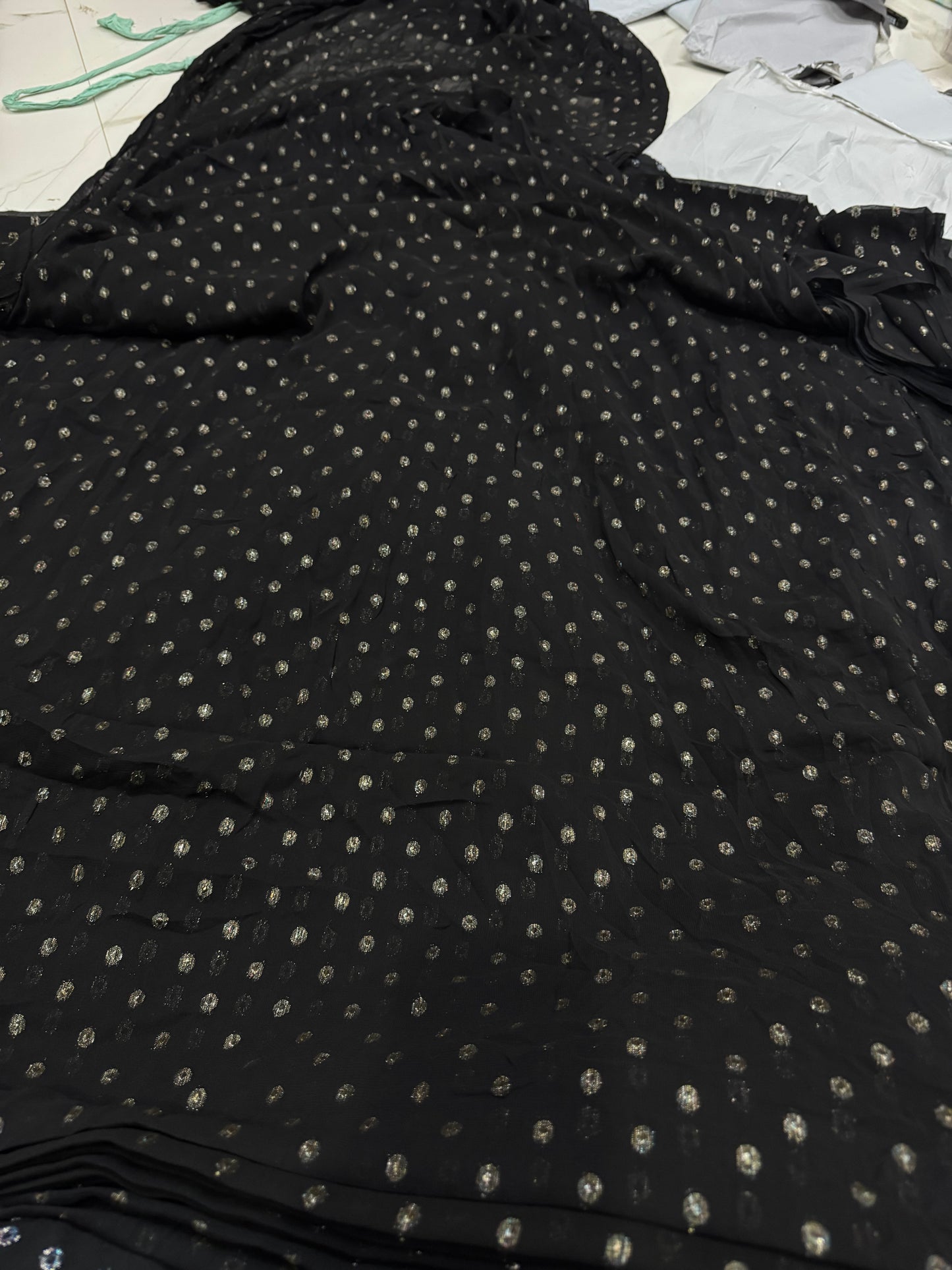 Buy Viscose Chiffon Gold Lurex Butta Black Fabric