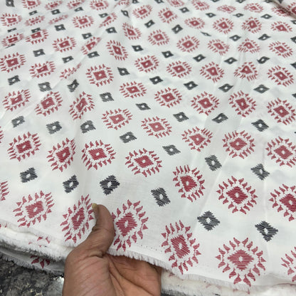 Buy Fine Premium Mul Cotton Red Diamond Block Fabric - MAF 