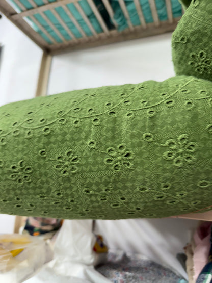 Buy Cotton Hakoba Olive Heavy Work Flower Fabric