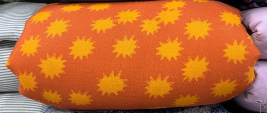 Buy Pure Linen Orange Base Yellow Star Fabric - MAF 