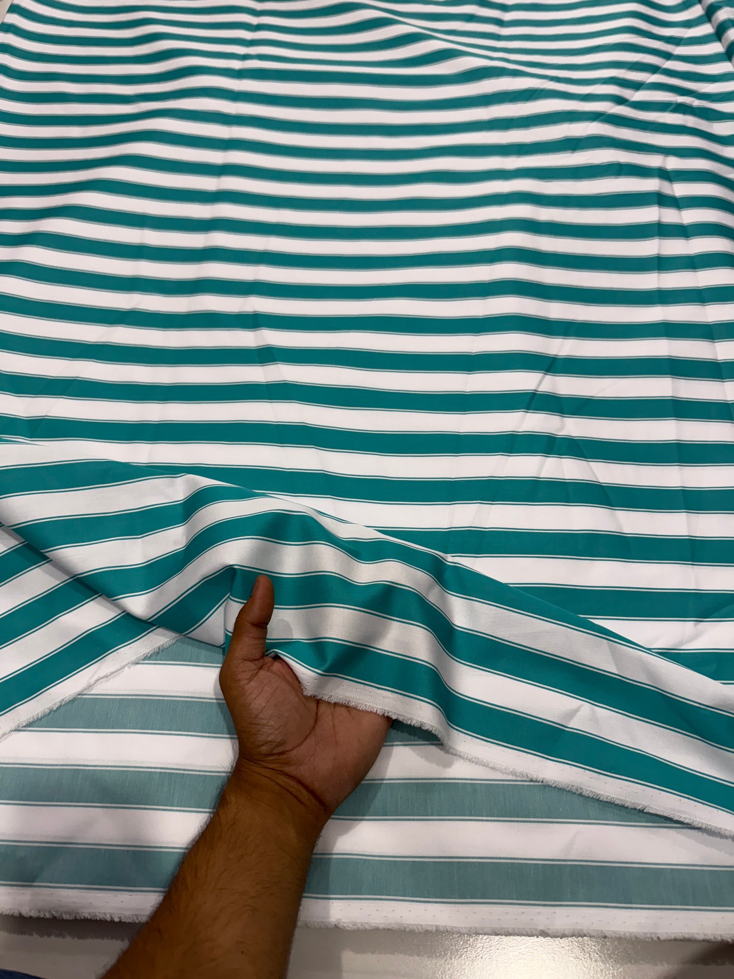 Buy Cotton Twill Satin Firozi Dual Stripe Fabric - MAF 
