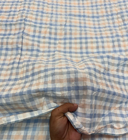 Buy Premium Cotton Seersucker Powder Blue Peach Plaid Fabric