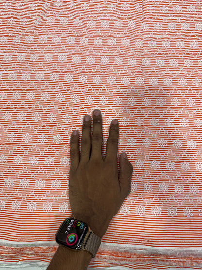 Buy Cotton Schiffli Rust Orange Stripe Embroidered Fabric