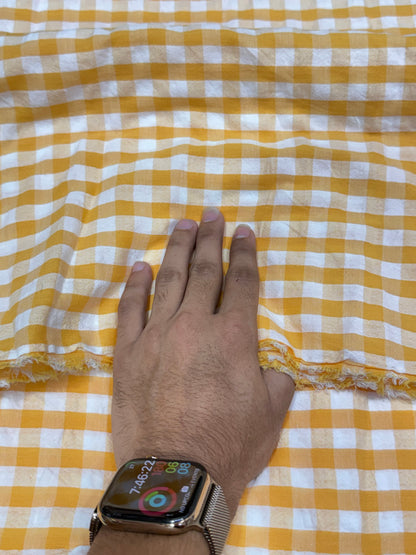 Buy Premium Cotton Seersucker Mustard Gingham Checks Fabric