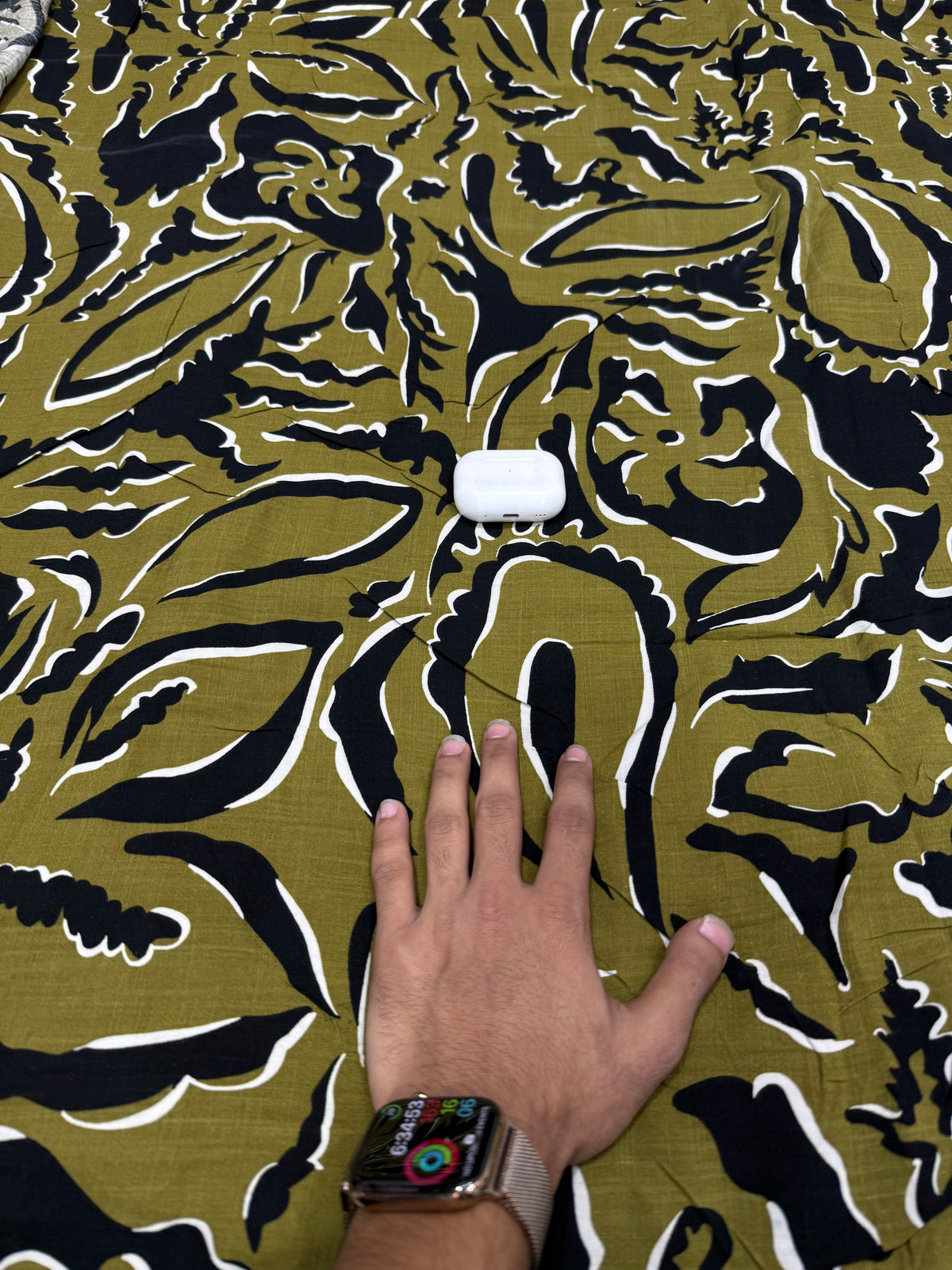 Buy Premium Viscose Rayon Crepe Olive Green Black White Abstract Floral Print Fabric