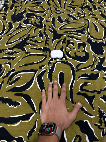 Buy Premium Viscose Rayon Crepe Olive Green Black White Abstract Floral Print Fabric