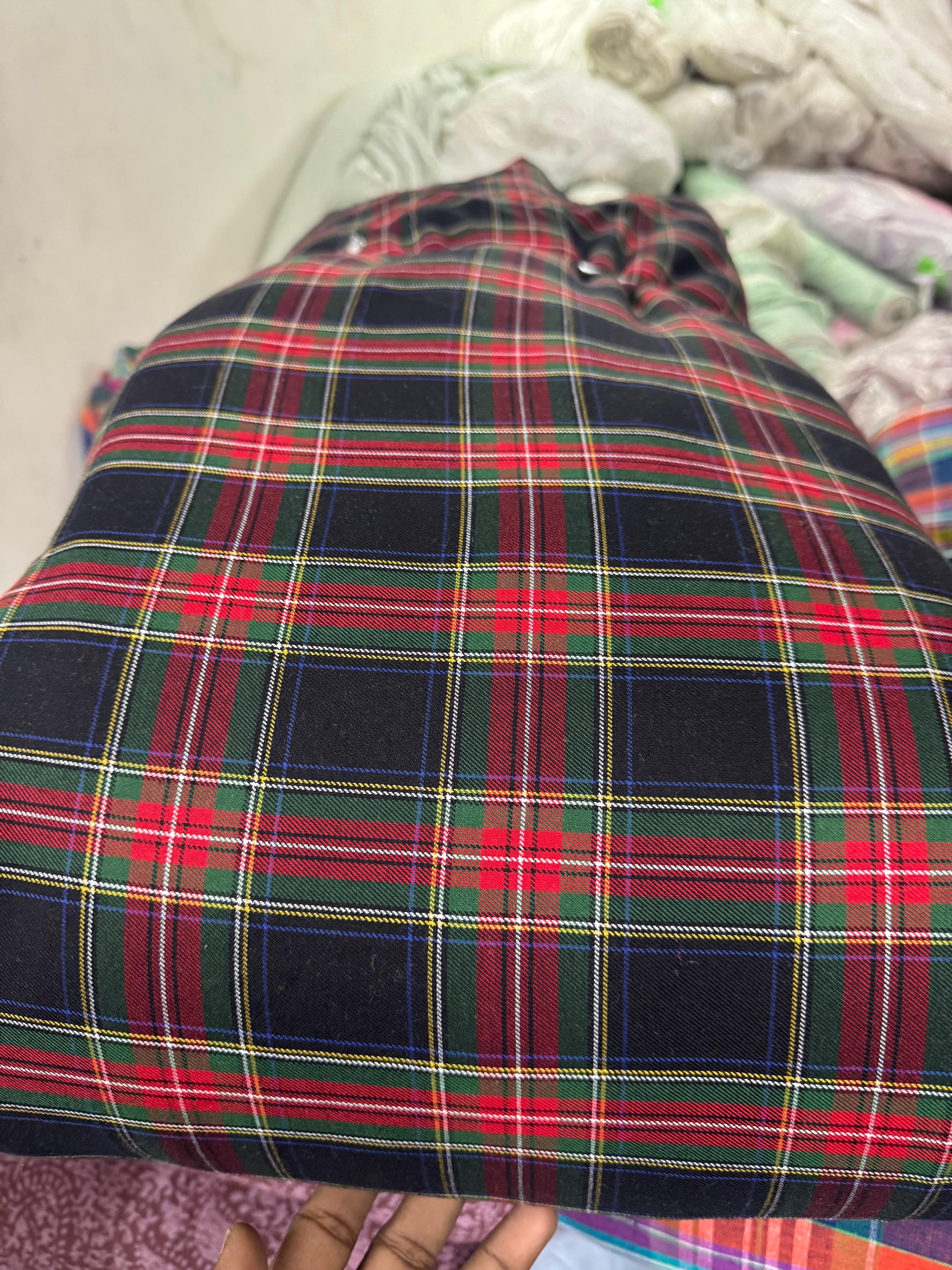 Buy Arvind Mill Cotton Twill Typical British Green Red Check Fabric - MAF 