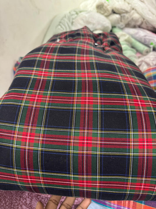 Buy Arvind Mill Cotton Twill Typical British Green Red Check Fabric - MAF 