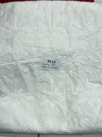 Buy Cutpiece Cotton Cambric Schiffli White Palm 1 Meter