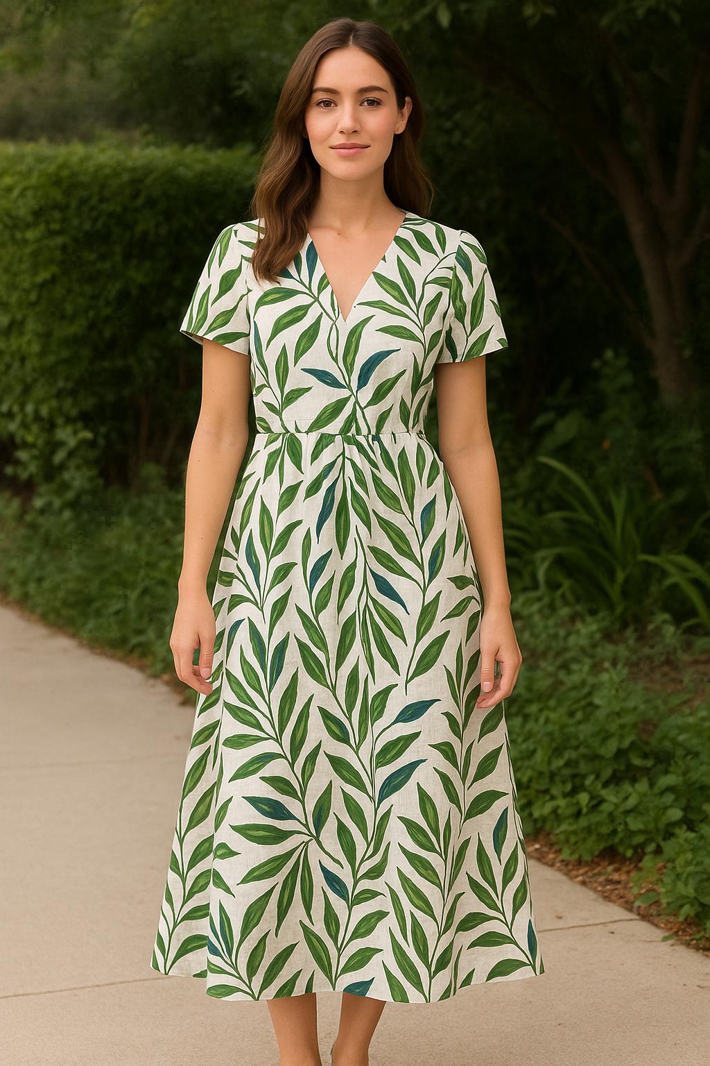 Buy Cotton Linen Summer Green Leaf Printed Fabric - MAF 