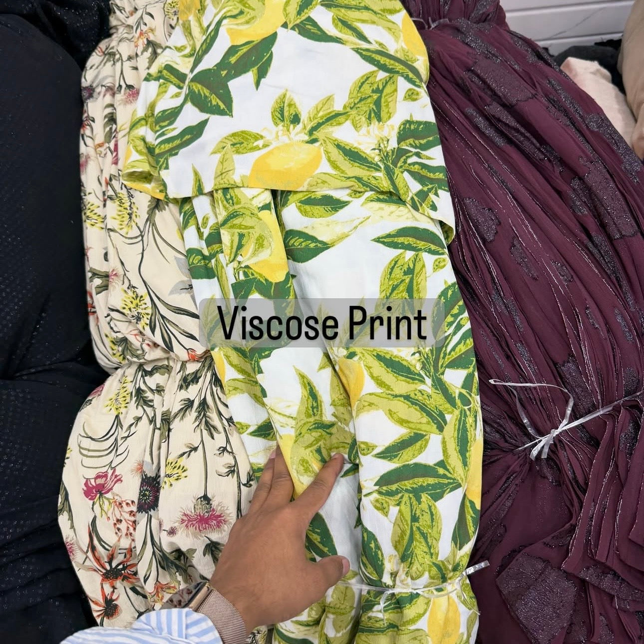 Buy Premium Viscose Lemon Leaf Printed Fabric
