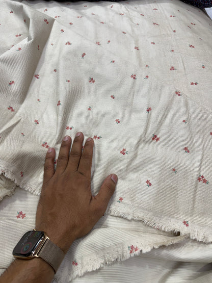 Buy Corduroy Solid Beige Base Floral Print (11 Wale) Fabric