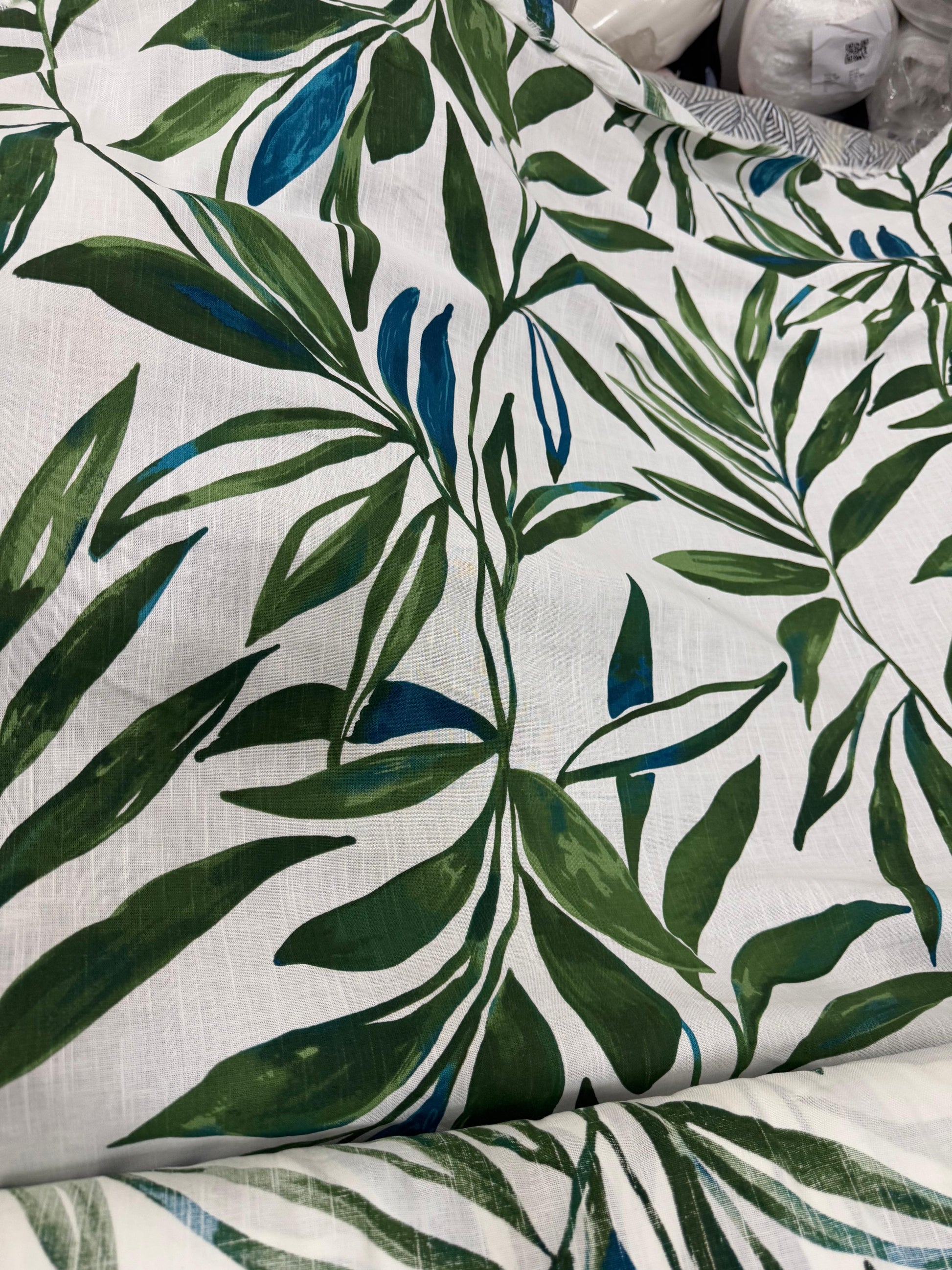 Buy Cotton Linen Summer Green Leaf Printed Fabric - MAF 