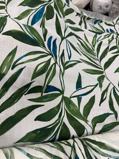 Buy Cotton Linen Summer Green Leaf Printed Fabric - MAF 