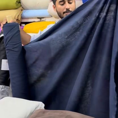 Buy Pure Linen Premium Collection Solid Navy Blue Fabric