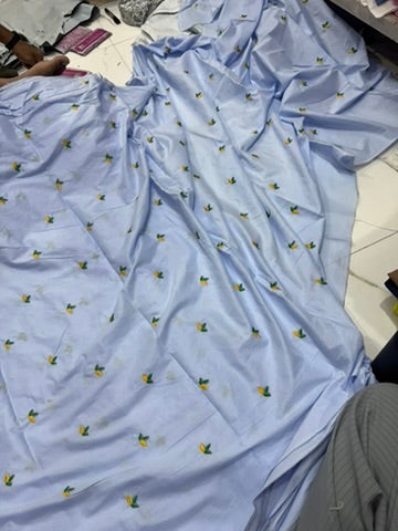 Buy Cotton Poplin Light Blue Base Lemon Embroidery