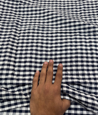 Buy Premium Cotton Seersucker Navy Gingham Checks Fabric