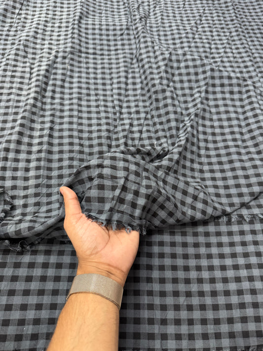 Premium Seersucker Classy Grey Black Check Fabric - MAF 
