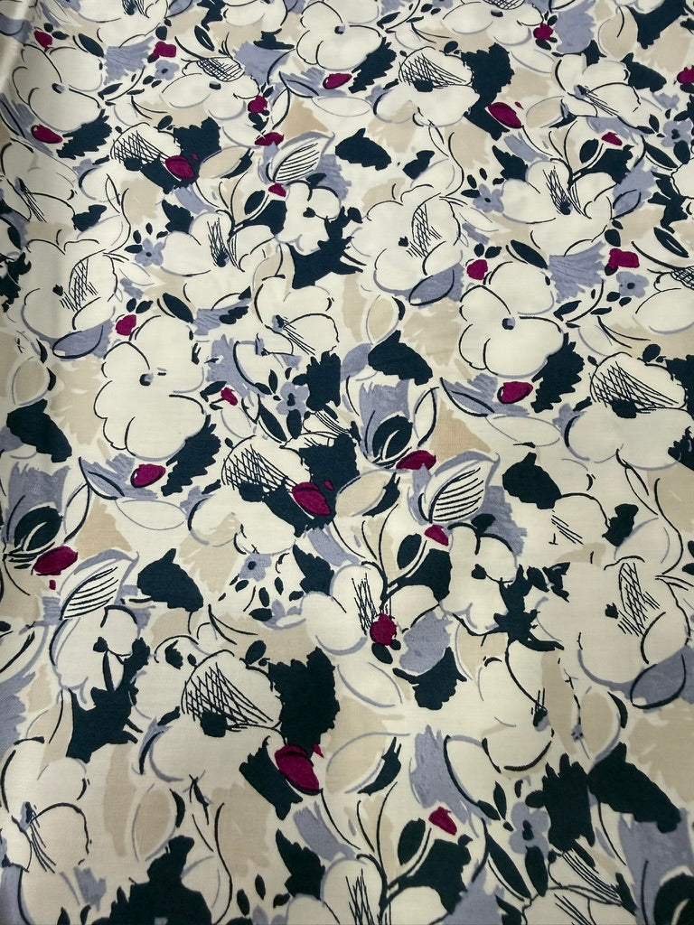 Buy Cotton Poplin Sketch Indigo Floral Printed Fabric