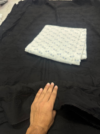 Buy Premium Cotton Embroidered Noir Vine Fabric