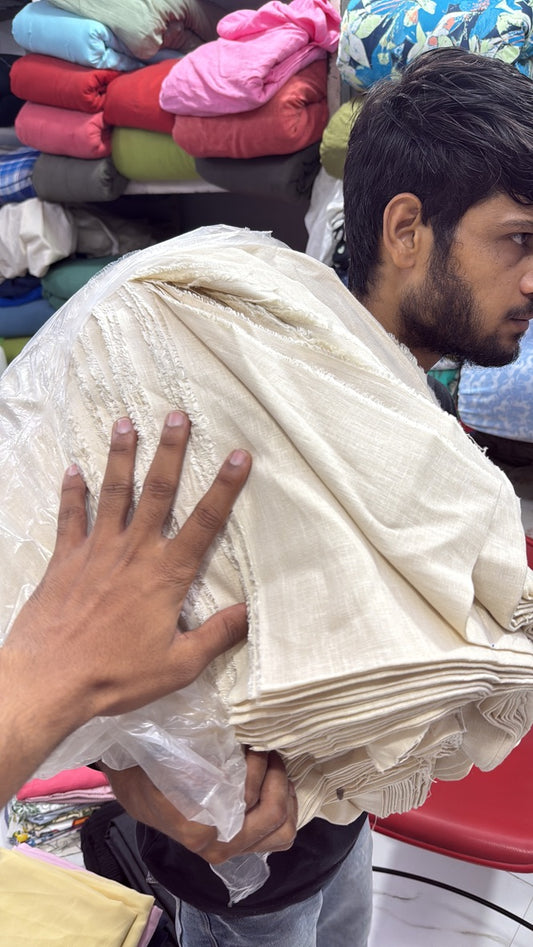 Buy Pure Linen Solid Khadi Beige Fabric