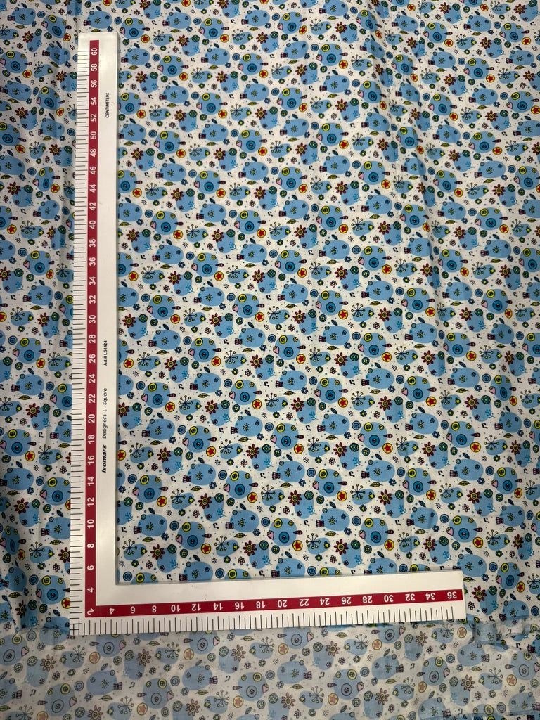 Buy Cotton Poplin Multi Batch Printed On Blue Fabric