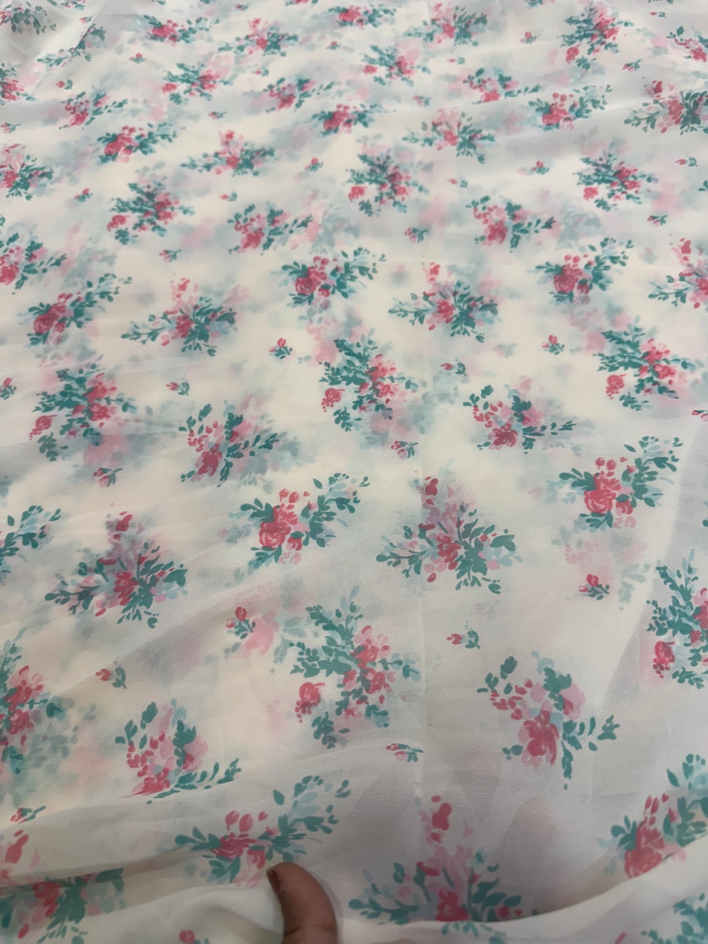 Buy Viscose Georgette Baby Pink Base Tiny Bunch Floral Printed Fabric
