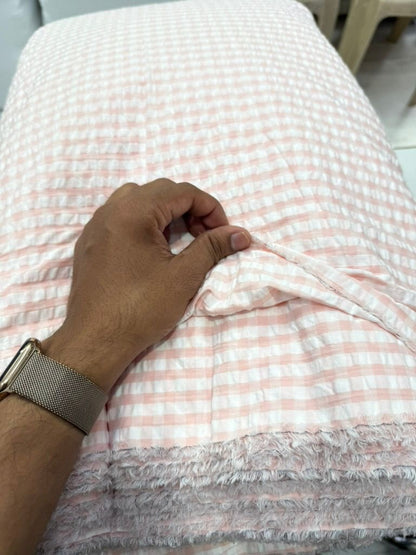 Buy Seersucker Peach White Check Fabric