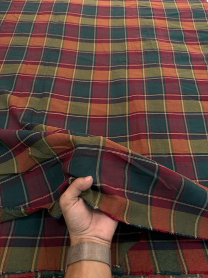 Buy Premium Cotton Twill Maroon Bottle Green Rust Tartan Check Fabric