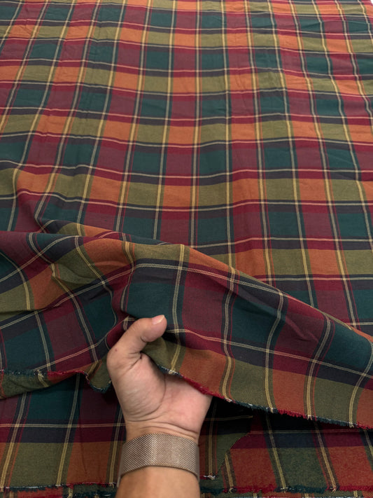Buy Premium Cotton Twill Maroon Bottle Green Rust Tartan Check Fabric
