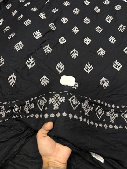 Buy Premium Rayon Black White Palm Booti Border Print Fabric