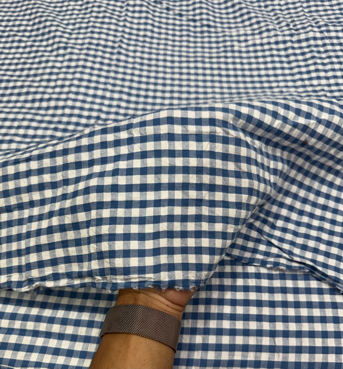 Buy Premium Cotton Seersucker Navy Gingham Checks Fabric