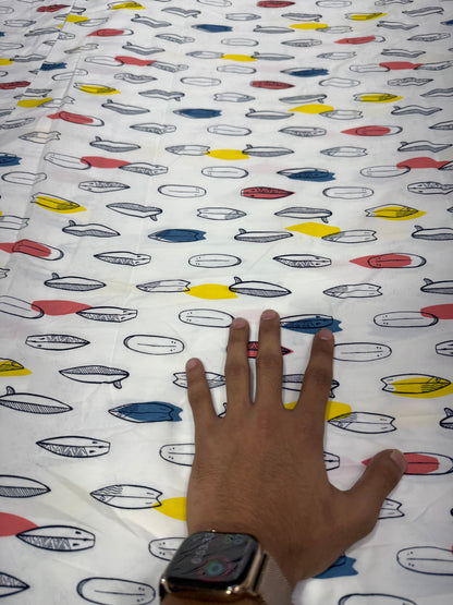 Buy Poplin White Multicolor Feather Doodle Print Fabric