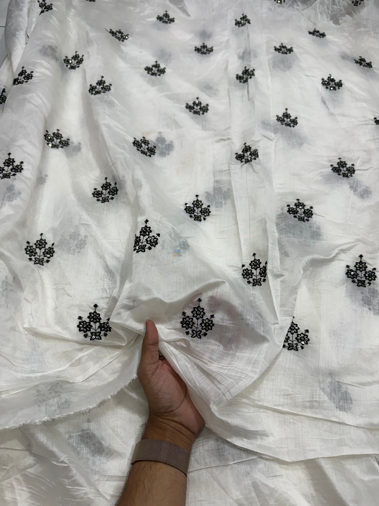 Buy Mul Chanderi Embroidery Mirror Work Fabric