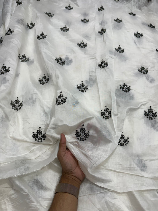 Buy Mul Chanderi Embroidery Mirror Work Fabric