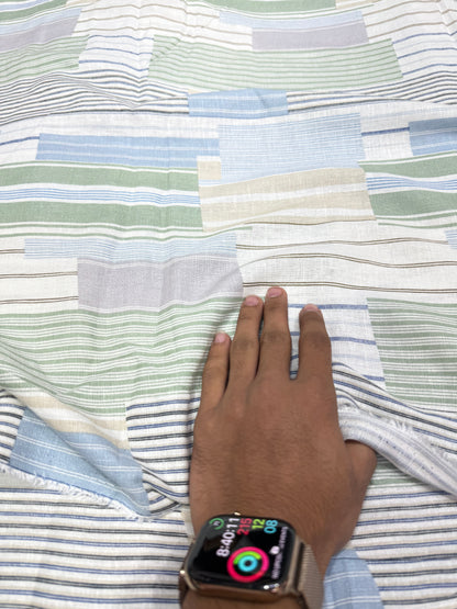 Buy Cotton Linen Sage Blue Patchwork Stripe Fabric