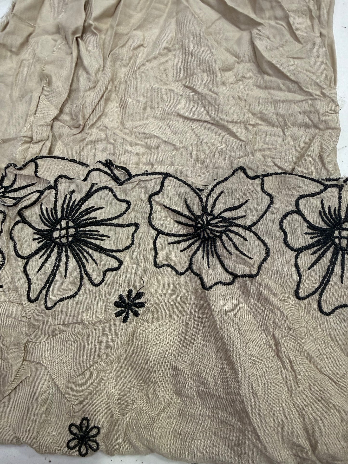 Buy Cutpiece Cotton Hakoba Ivory Base Black Border Embroidery 50 Centimeter