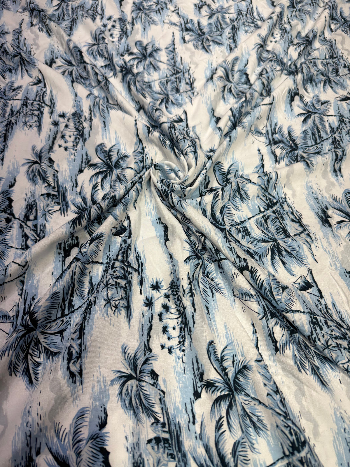 Buy Viscose Modal White Base Beach Palm Printed Fabric