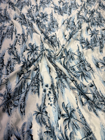 Buy Viscose Modal White Base Beach Palm Printed Fabric