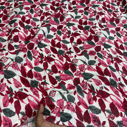 Buy Cotton Linen Red Fall Printed Fabric - MAF 