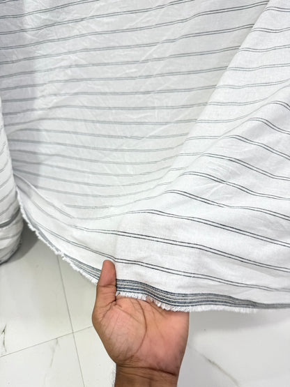 Buy Premium Pure Linen Dual Black Stripe Yarn Dyed Fabric
