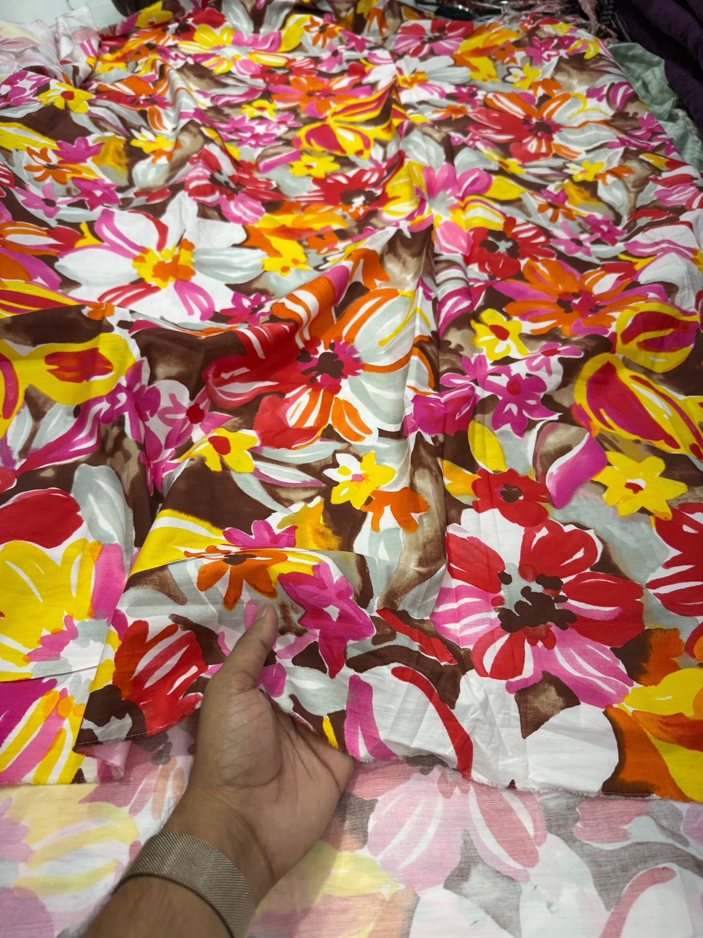 Buy Cotton Poplin Watercolour Floral Red Dominant Printed Fabric