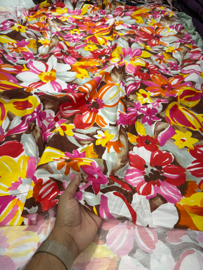 Buy Cotton Poplin Watercolour Floral Red Dominant Printed Fabric