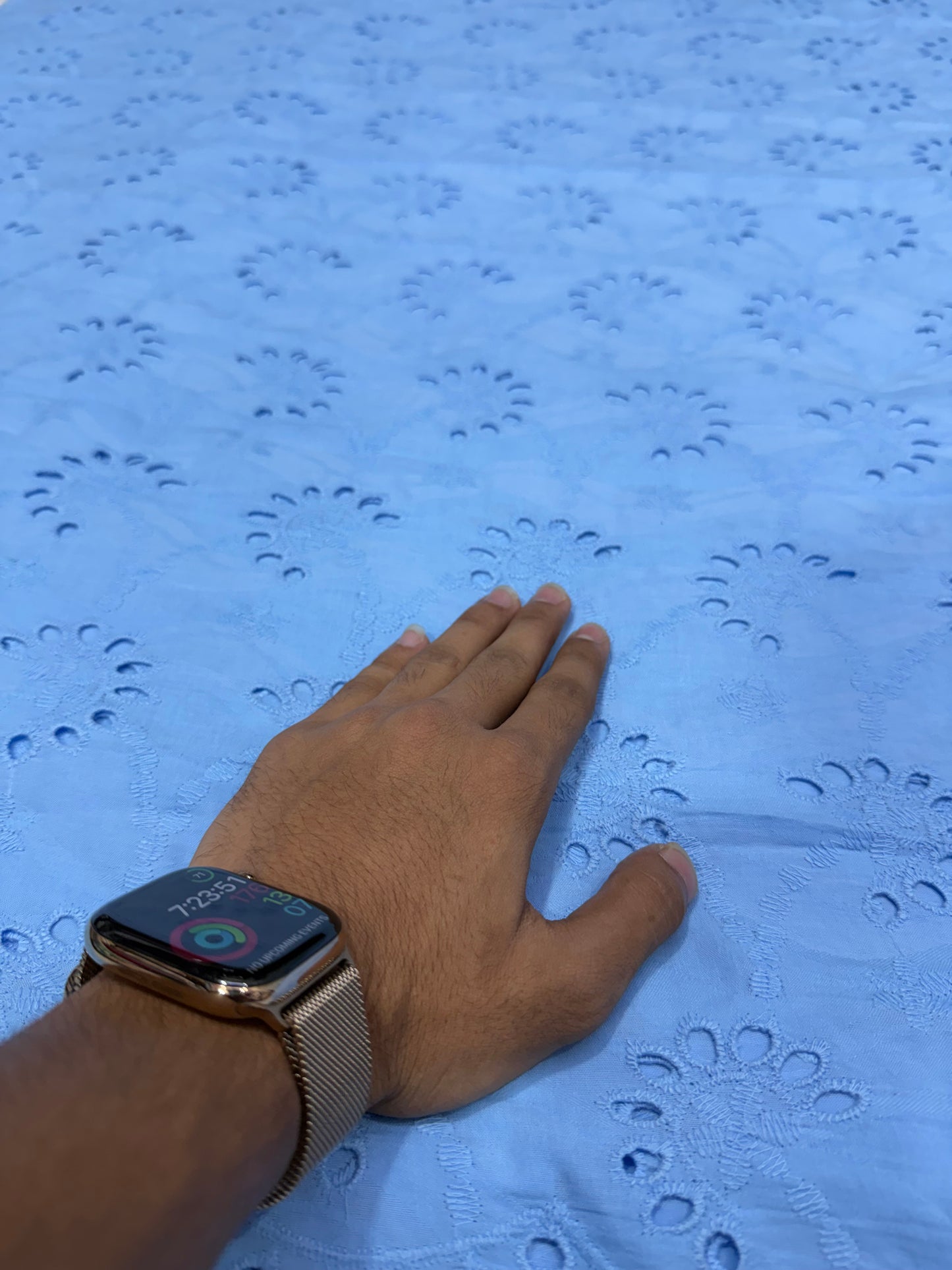 Buy Cotton Hakoba Dust Blue Fan Border Design  Fabric