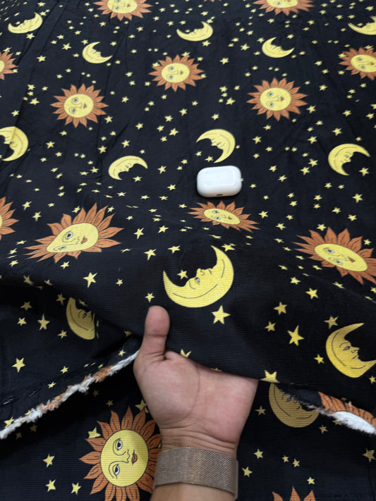 Buy Premium Corduroy Black Celestial Sun Moon Print Fabric
