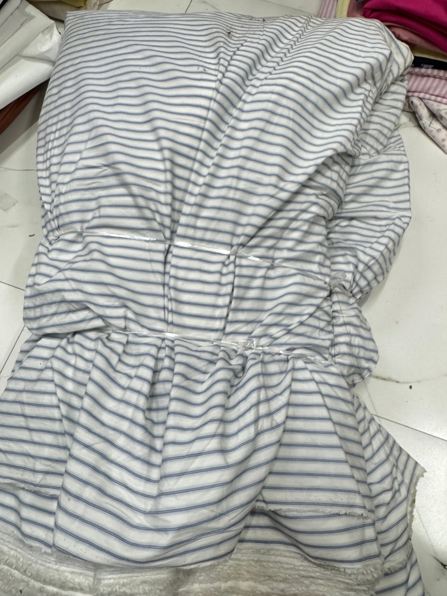 Buy Cotton Yarn Dyed Blue Trio Stripe Shirting Fabric