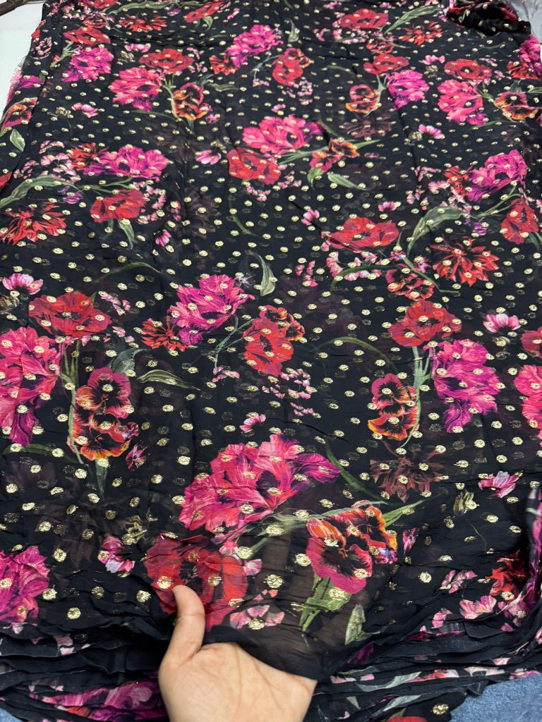 Buy Viscose Chiffon Floral Printed Lurex Butta Fabric